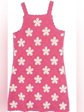 Counting Daisies Girl Pink Crochet Dress With Diaper Cover 12M Flower Child NWT